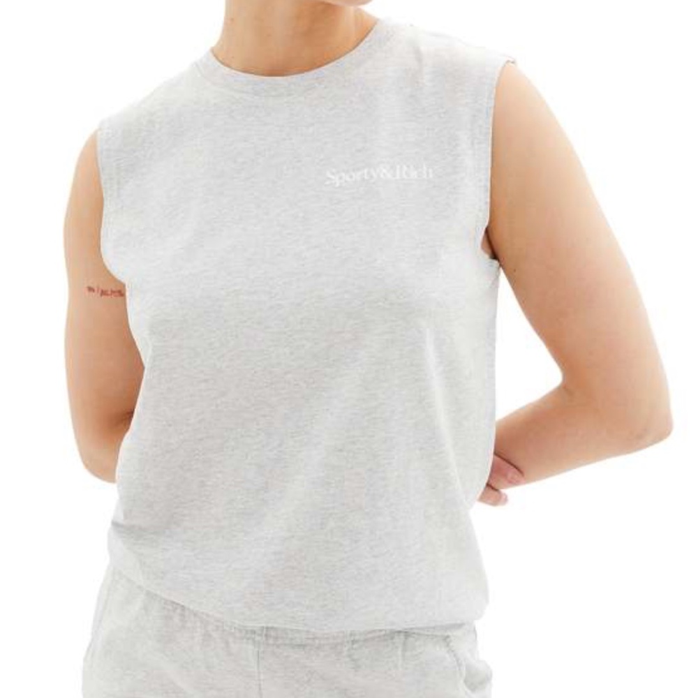 NEW Sporty & Rich Serif Logo Muscle Tee : XS